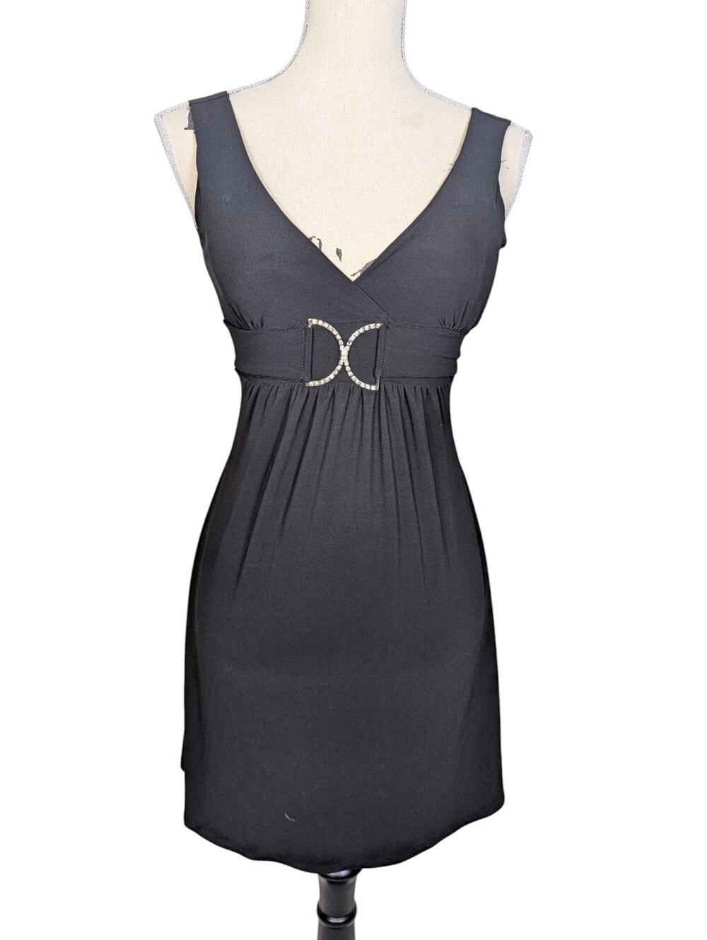 Y2K Taboo Sleeveless Empire Waist Jersey Knit Dress Black Size Small